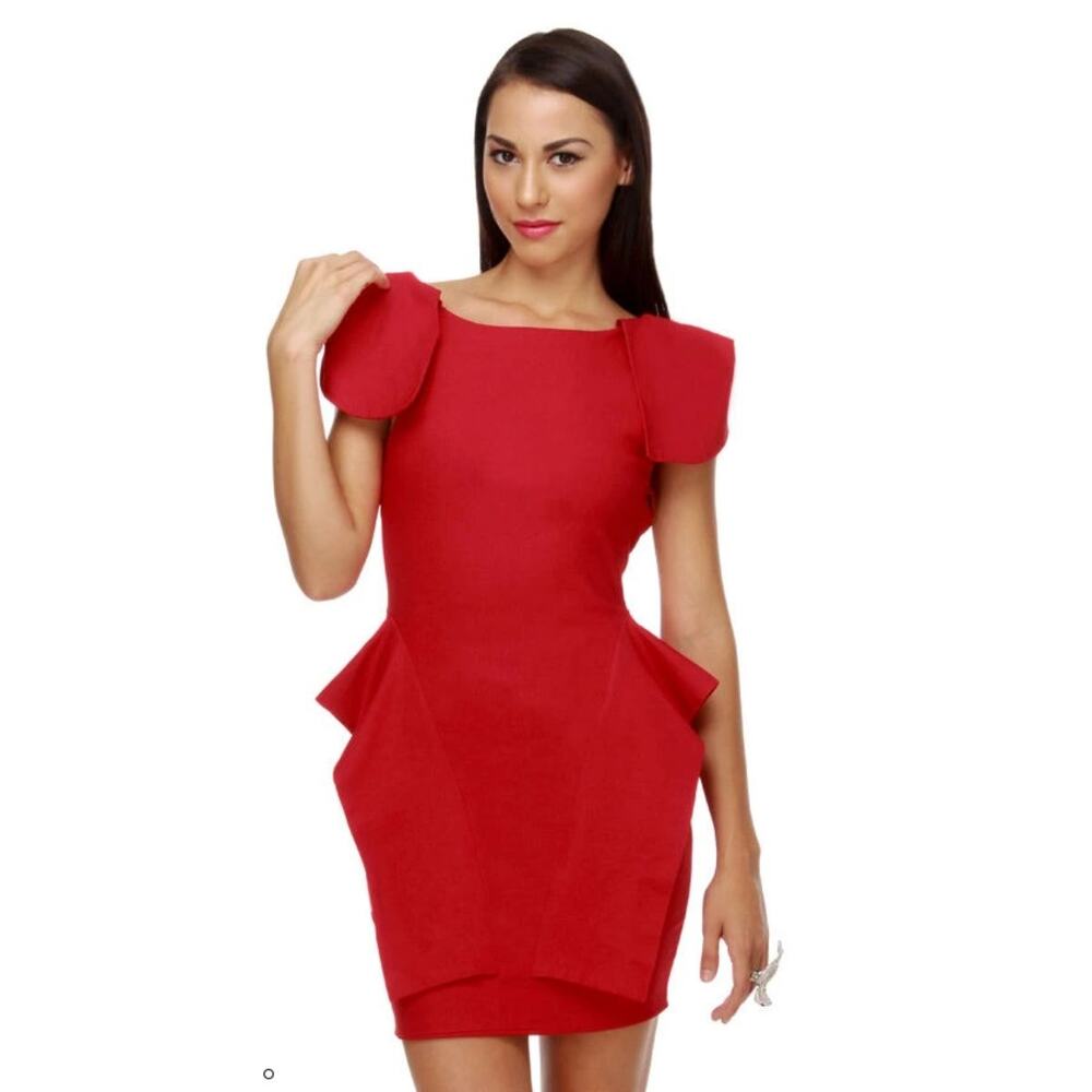 Caribbean Queen Flap Sleeve Backless Tulip Lipstick Red Mini Dress Size M